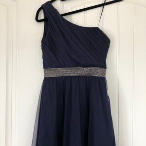BCBG One-shoulder Navy Blue Dress with Sequin Belt